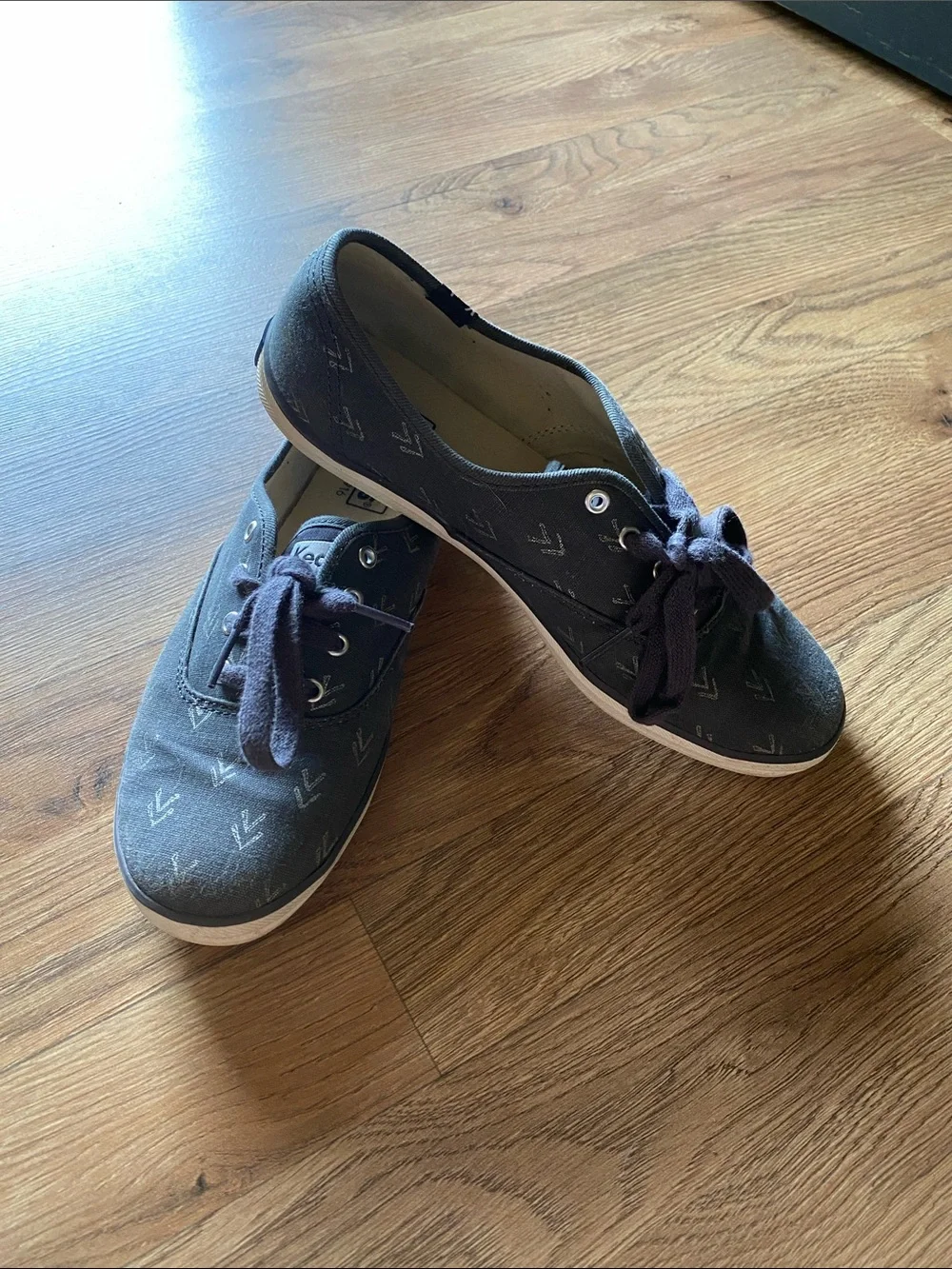 Keds Gray Canvas Lace-Up Sneakers with Chevron Accents